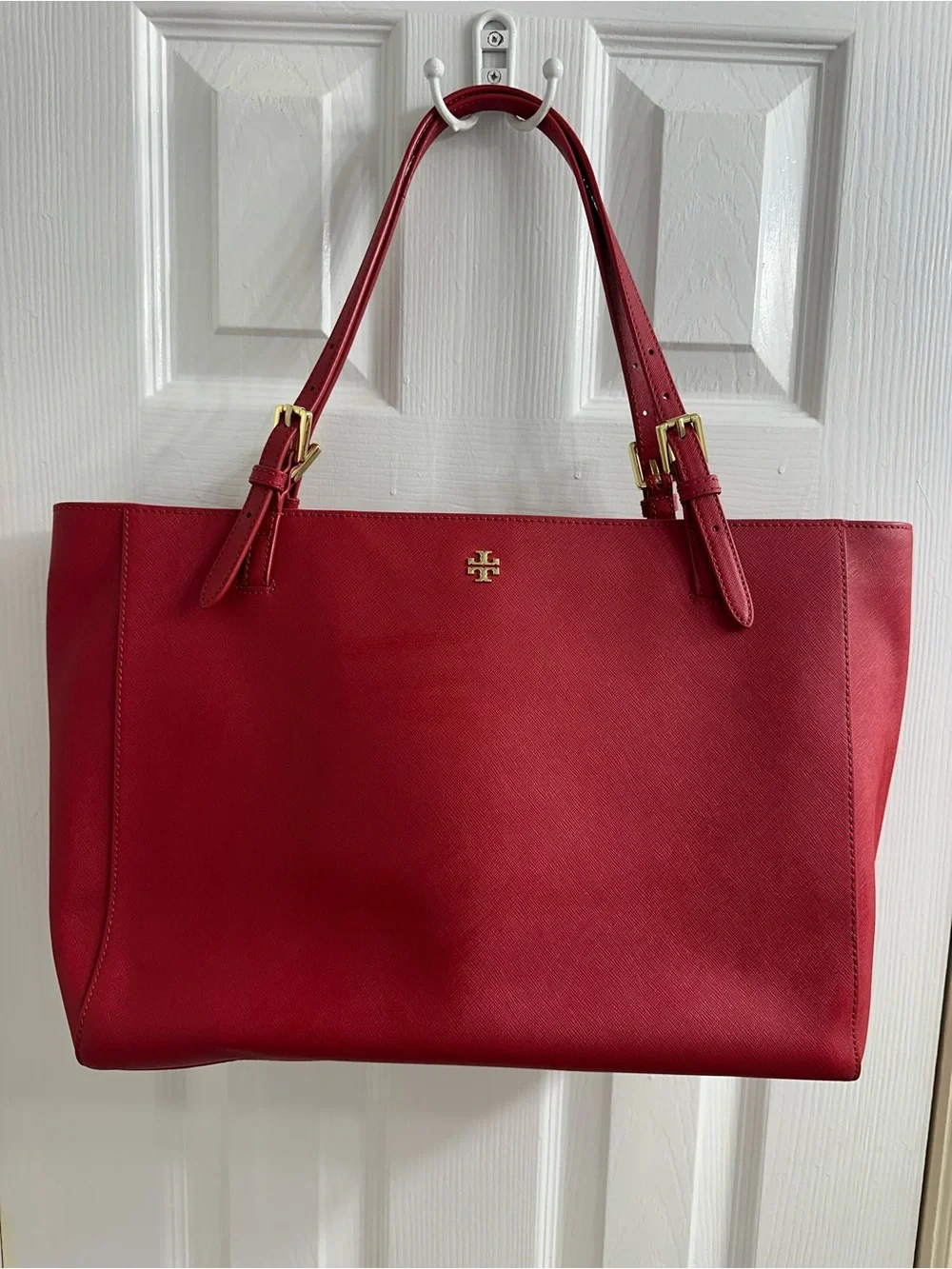 Tory Burch Cherry Red Saffiano Leather Tote